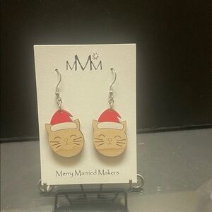 Cat Earrings with Santa Hat